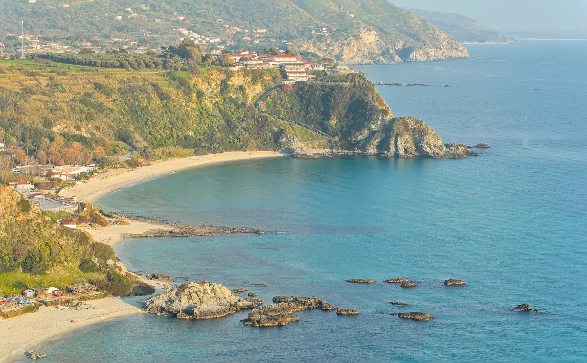 Small beaches and rocks below the cliffs of Capo Vaticano