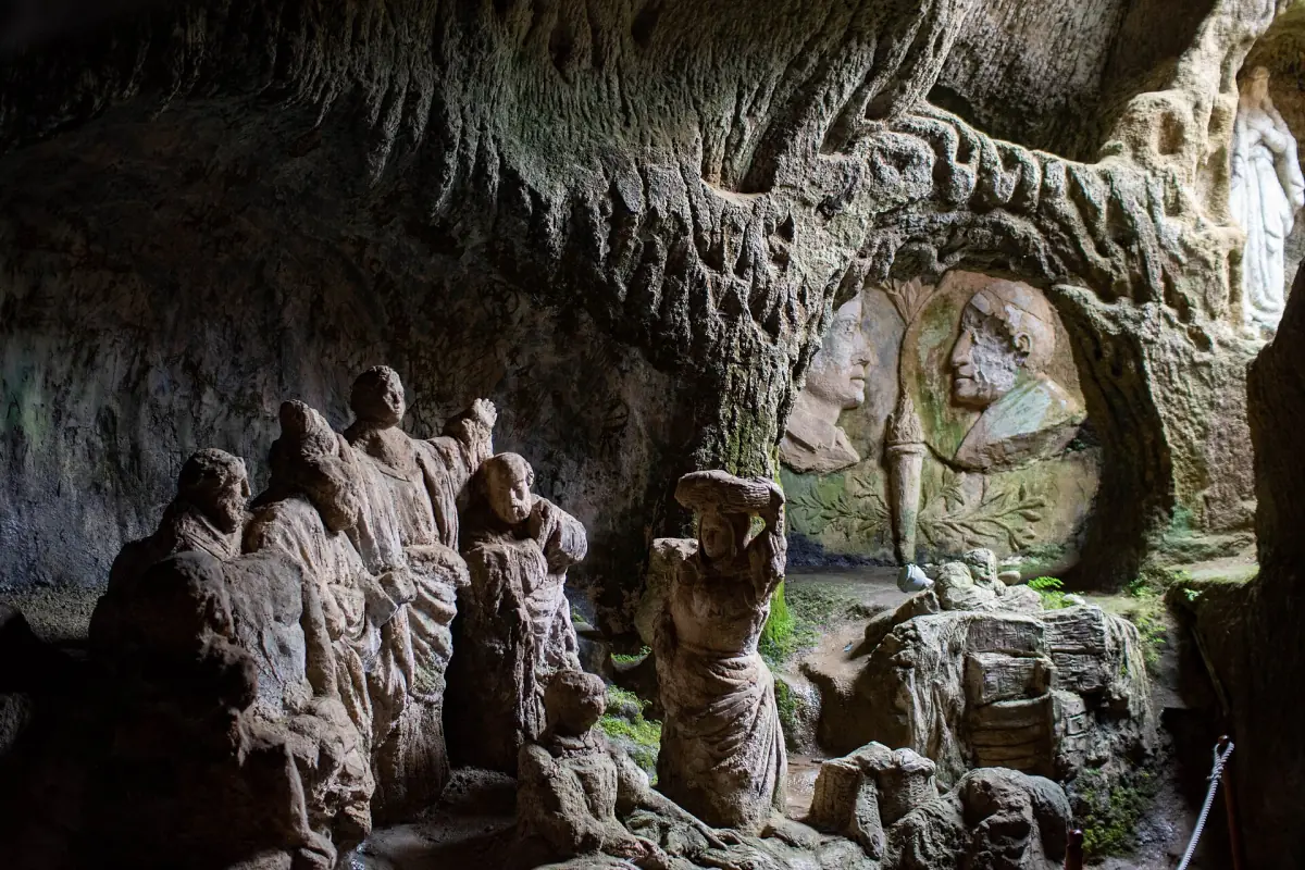 Carved figures inside the Piedigrotta church near Pizzo